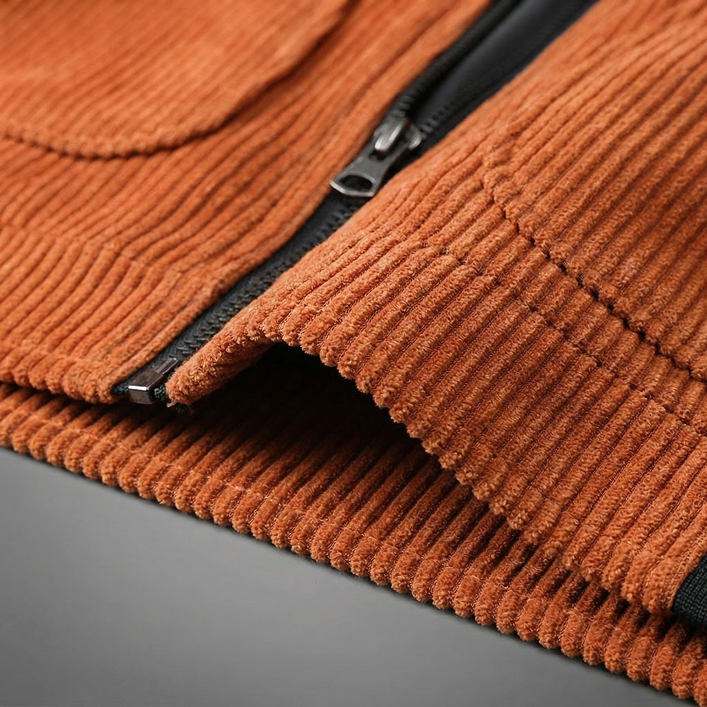 Men's Corduroy Zip-Up Jacket – Collared Casual Bomber Style Jacket