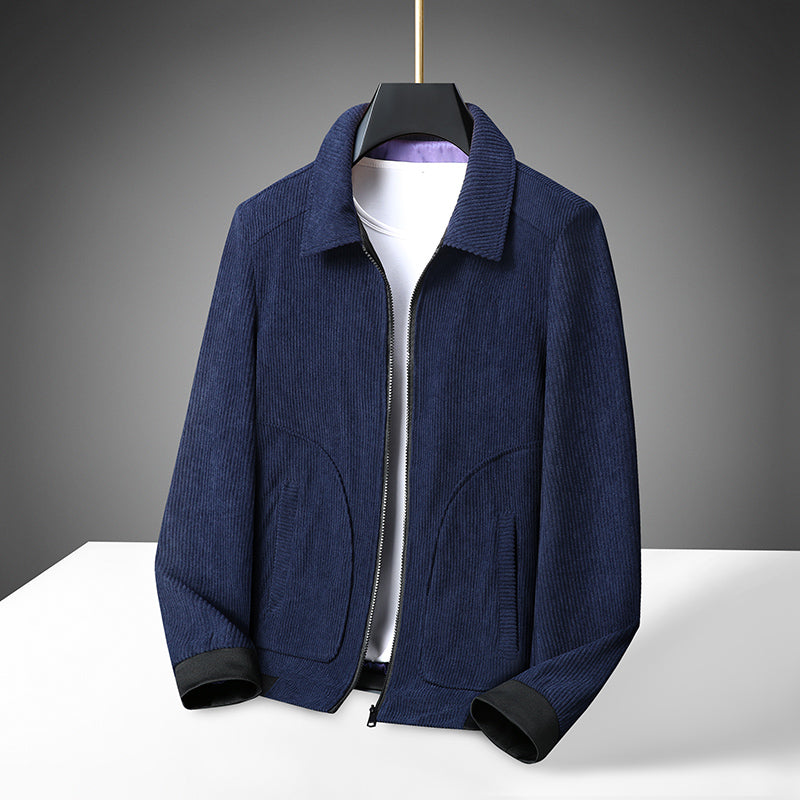 Men's Corduroy Zip-Up Jacket – Collared Casual Bomber Style Jacket