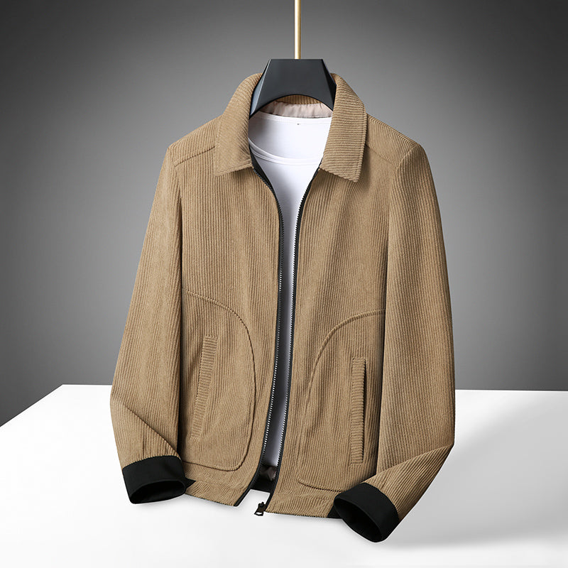 Men's Corduroy Zip-Up Jacket – Collared Casual Bomber Style Jacket
