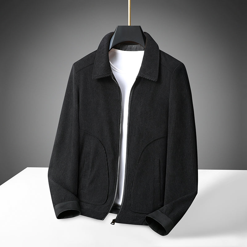 Men's Corduroy Zip-Up Jacket – Collared Casual Bomber Style Jacket