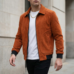 Men's Corduroy Zip-Up Jacket – Collared Casual Bomber Style Jacket
