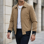 Men's Corduroy Zip-Up Jacket – Collared Casual Bomber Style Jacket