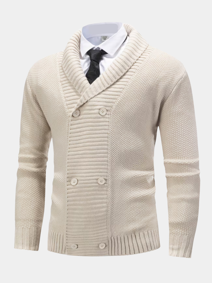 Kacob | Men's Double Breasted Cardigan – Shawl Collar Ribbed Knit Cardigan