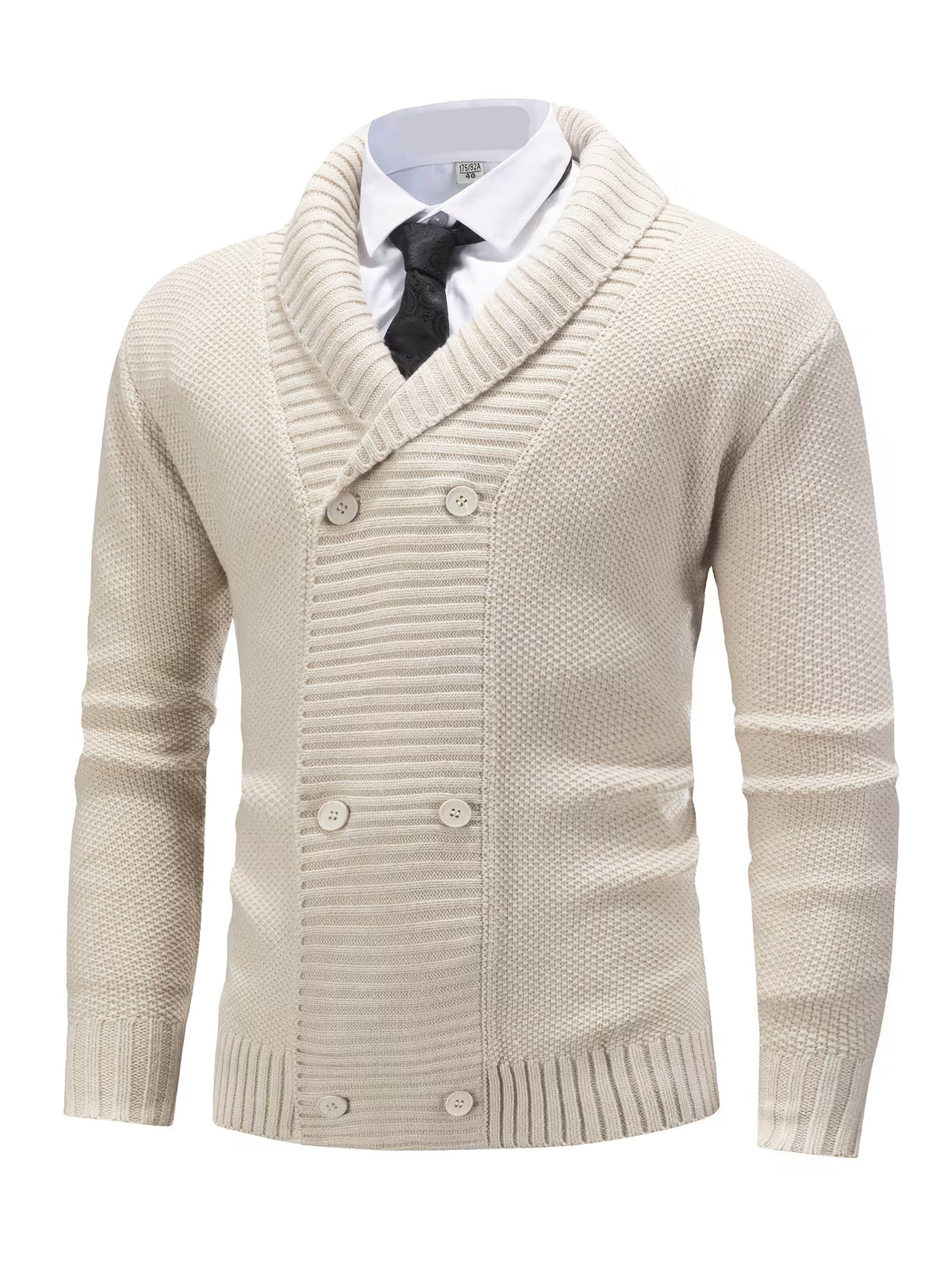 Kacob | Men's Double Breasted Cardigan – Shawl Collar Ribbed Knit Cardigan
