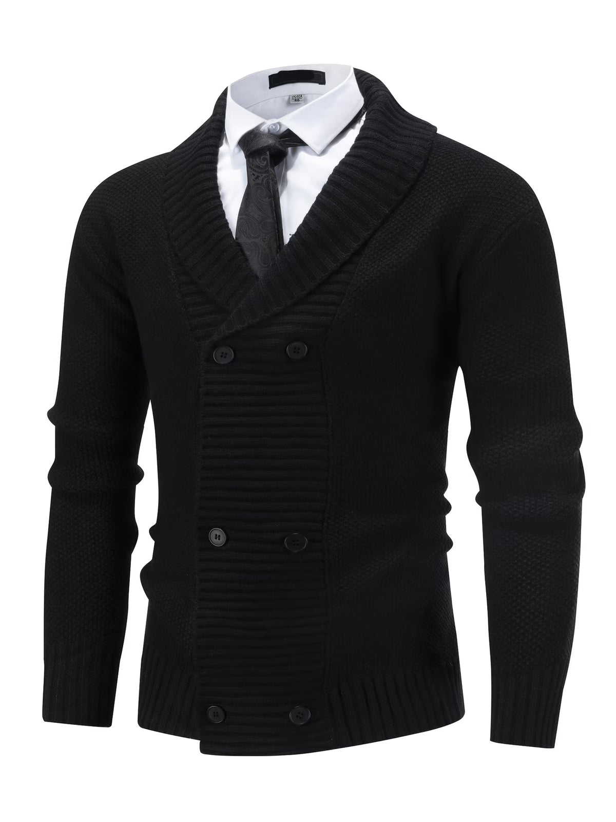 Kacob | Men's Double Breasted Cardigan – Shawl Collar Ribbed Knit Cardigan