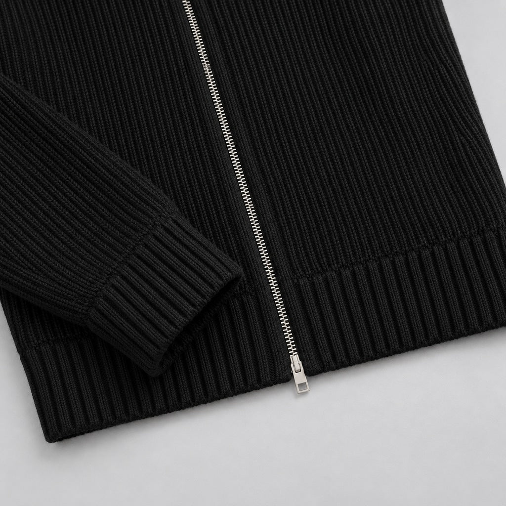 Men's Faux Fur Collar Ribbed Knit Zip Cardigan – ribbed cuff and hem detail