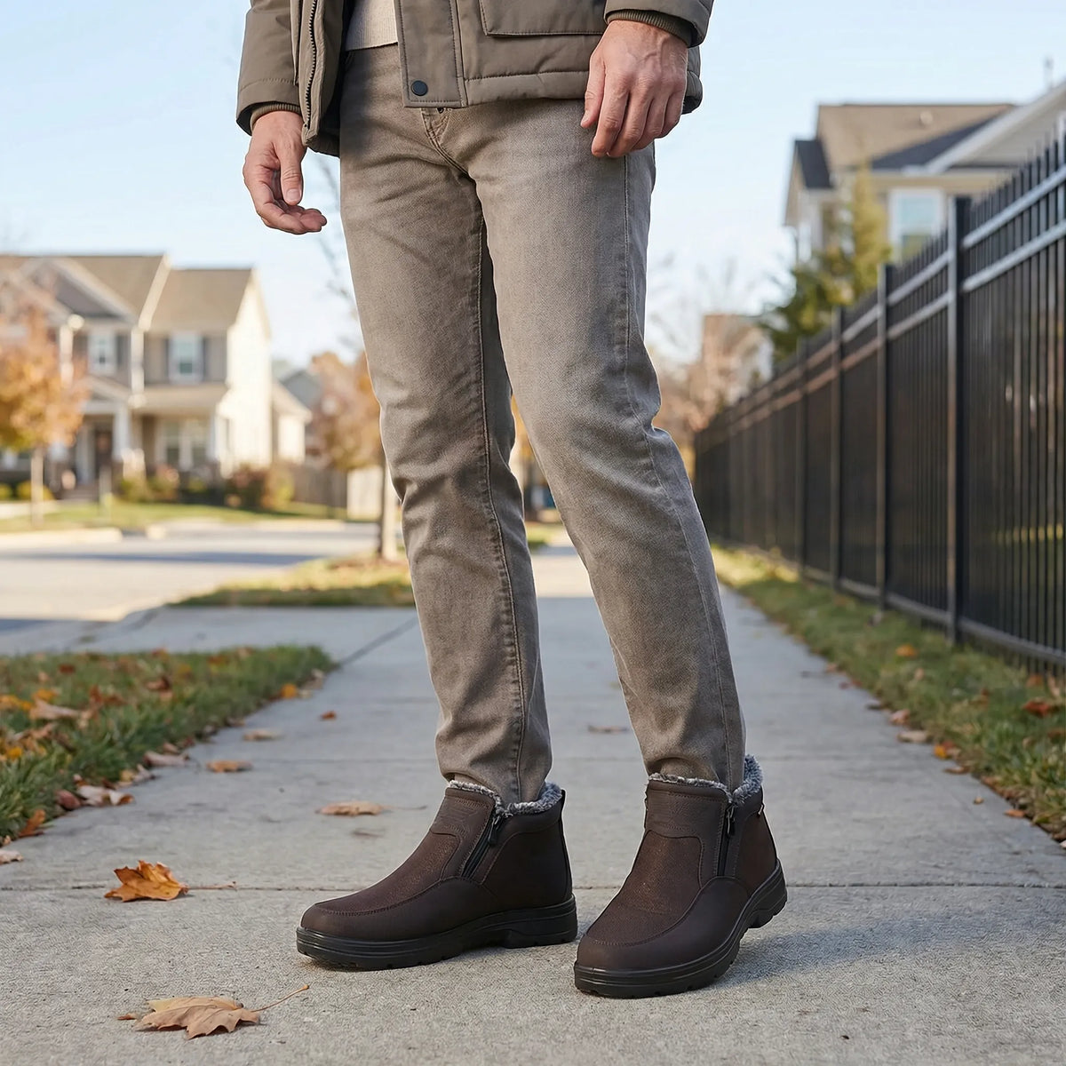 Men's Faux Fur Collar Side Zip Ankle Boots