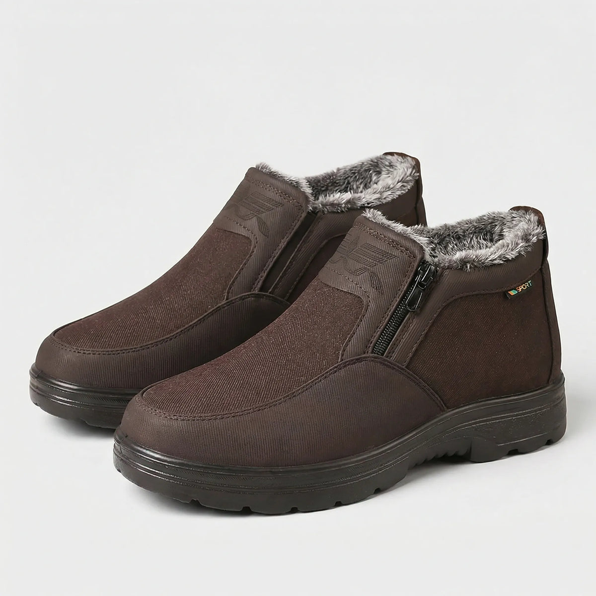 Men's Faux Fur Collar Side Zip Ankle Boots