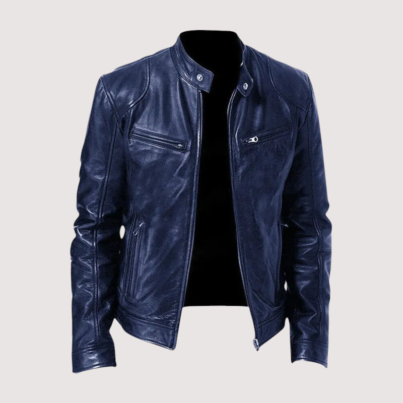 Men's Faux Leather Biker Jacket – Zip-Up Collared Moto Jacket