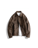 Kacob | Men's Faux Leather Bomber Jacket – Collared Ribbed Hem Bomber