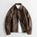Men's Faux Leather Bomber Jacket – Collared Ribbed Hem Bomber