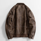 Men's Faux Leather Bomber Jacket – Collared Ribbed Hem Bomber