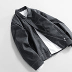 Men's Faux Leather Bomber Jacket – Collared Ribbed Hem Bomber