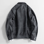 Men's Faux Leather Bomber Jacket – Collared Ribbed Hem Bomber