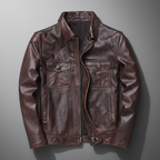 Men's Faux Leather Field Jacket – Utility Pocket Collared Jacket