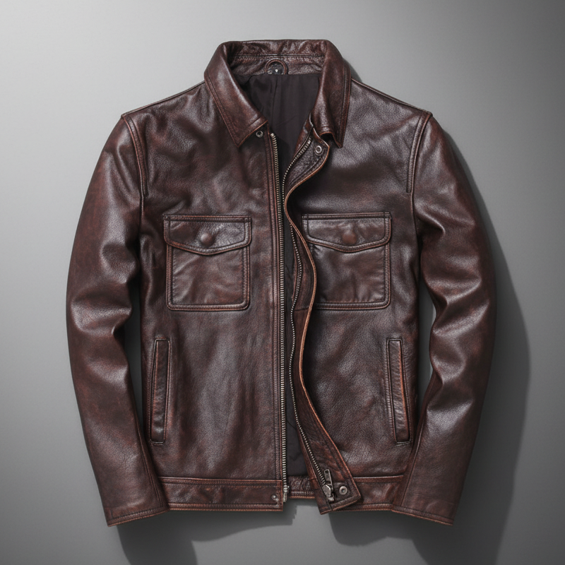 Men's Faux Leather Field Jacket – Utility Pocket Collared Jacket