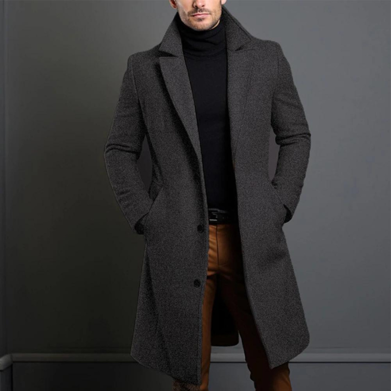 Men's Formal Winter Coat – Single-Breasted Notch Lapel Longline Overcoat