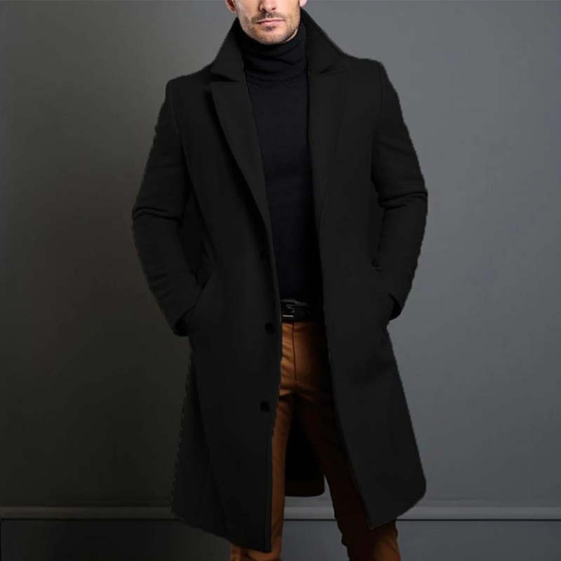 Men's Formal Winter Coat – Single-Breasted Notch Lapel Longline Overcoat