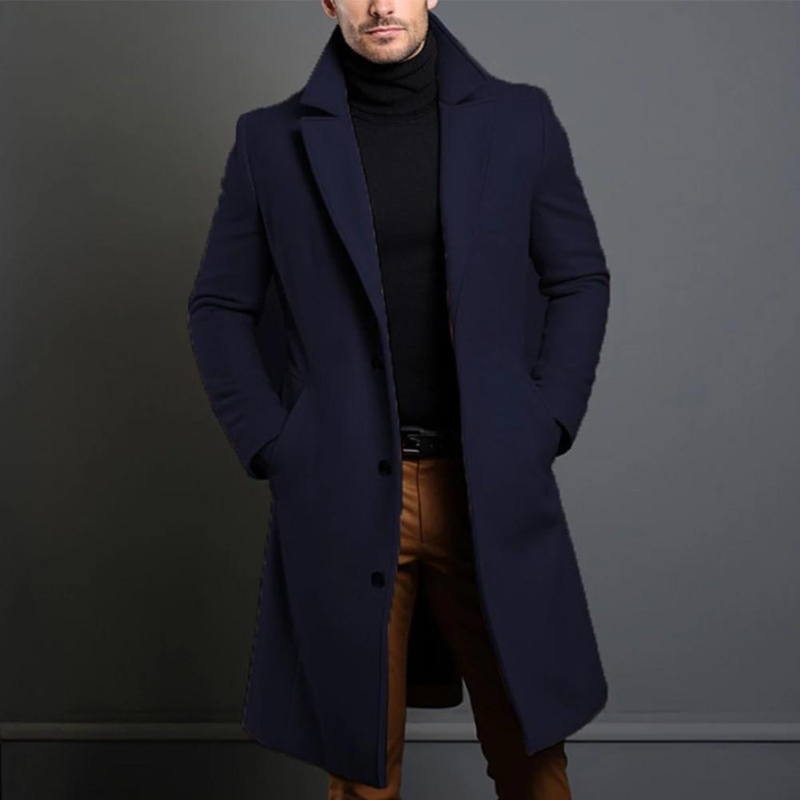 Men's Formal Winter Coat – Single-Breasted Notch Lapel Longline Overcoat