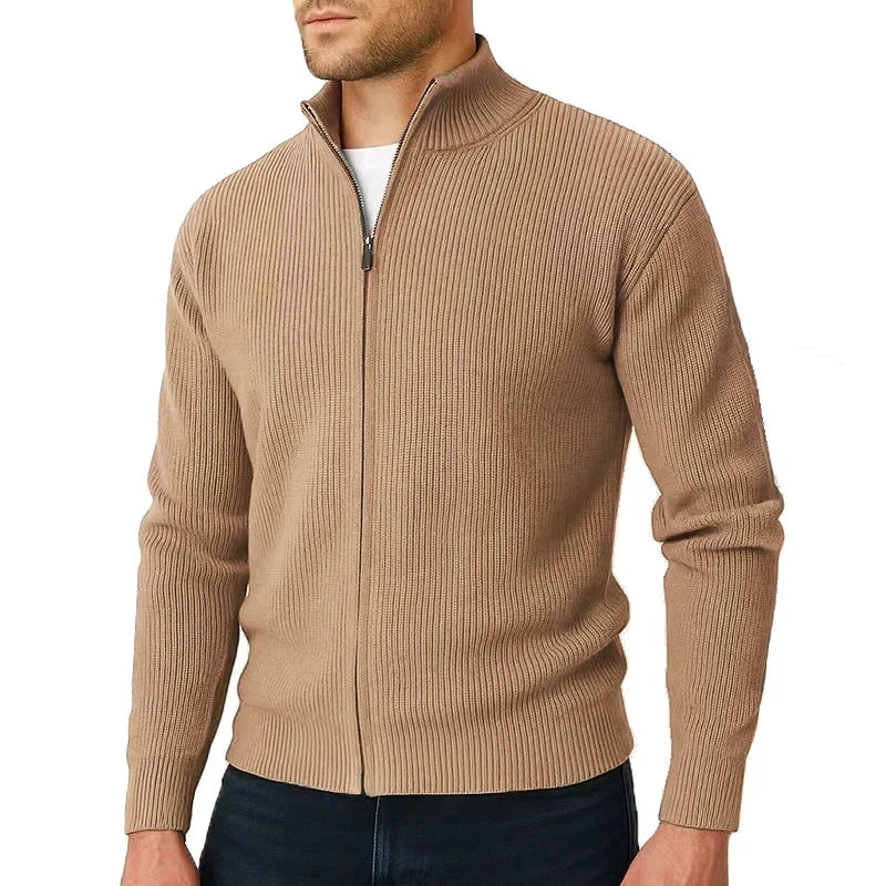 Kacob | Men's Full Zip Cardigan – Ribbed Stand Collar Knit Jacket