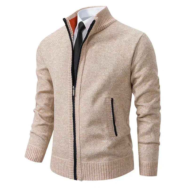 Kacob | Men's Full Zip Cardigan – Stand Collar Knitted Jacket with Pockets