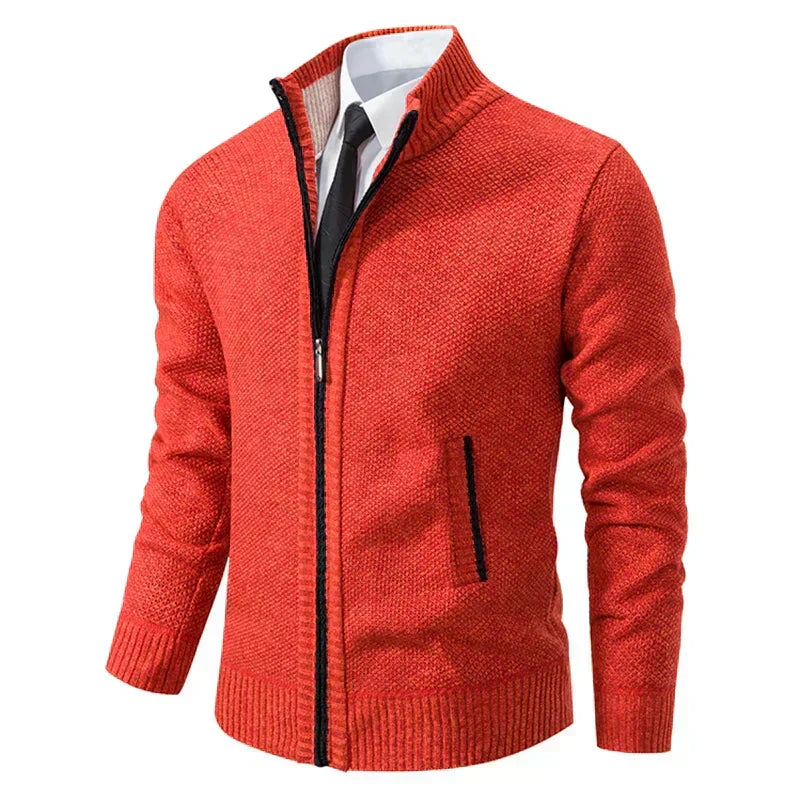 Kacob | Men's Full Zip Cardigan – Stand Collar Knitted Jacket with Pockets