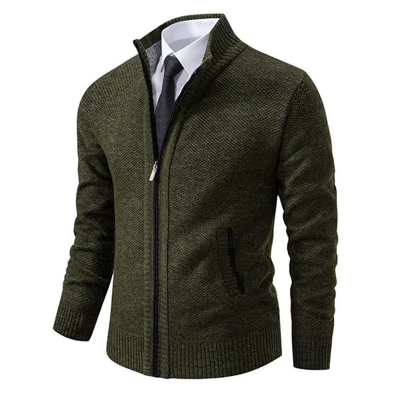 Kacob | Men's Full Zip Cardigan – Stand Collar Knitted Jacket with Pockets