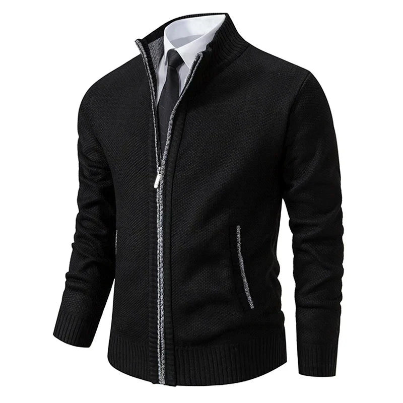 Kacob | Men's Full Zip Cardigan – Stand Collar Knitted Jacket with Pockets