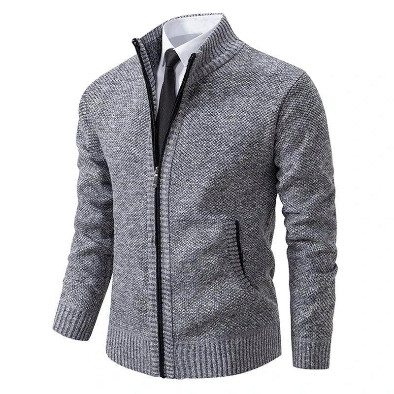 Kacob | Men's Full Zip Cardigan – Stand Collar Knitted Jacket with Pockets