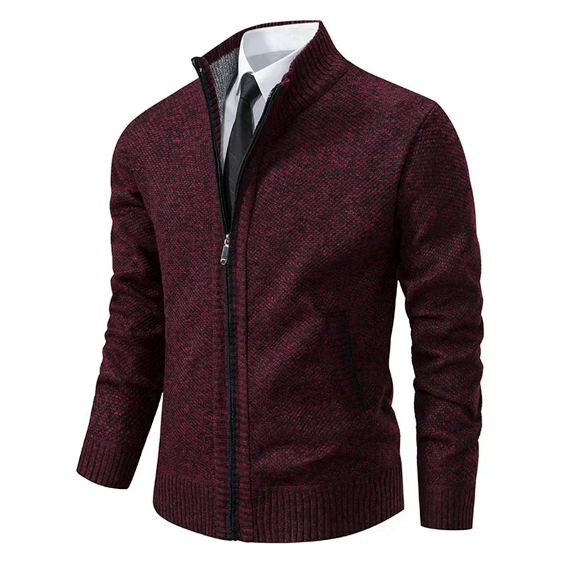Kacob | Men's Full Zip Cardigan – Stand Collar Knitted Jacket with Pockets