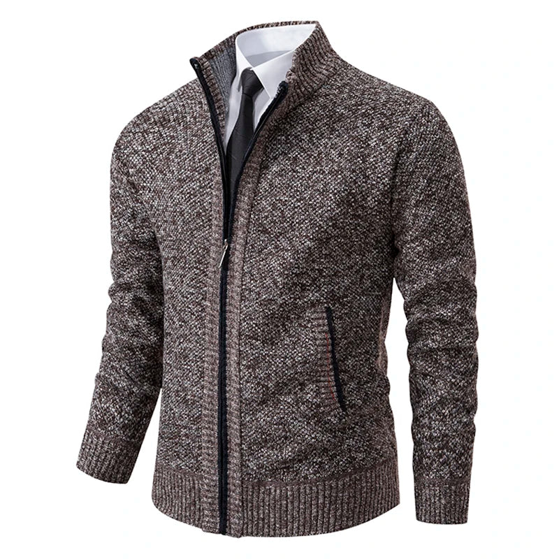 Kacob | Men's Full Zip Cardigan – Stand Collar Knitted Jacket with Pockets