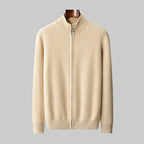 Men's Full Zip Knitted Cardigan – Ribbed Stand Collar Zip Knit