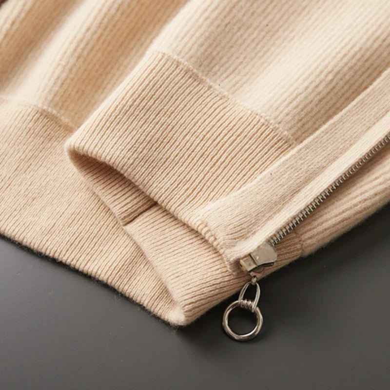 Men's Full Zip Knitted Cardigan – Ribbed Stand Collar Zip Knit