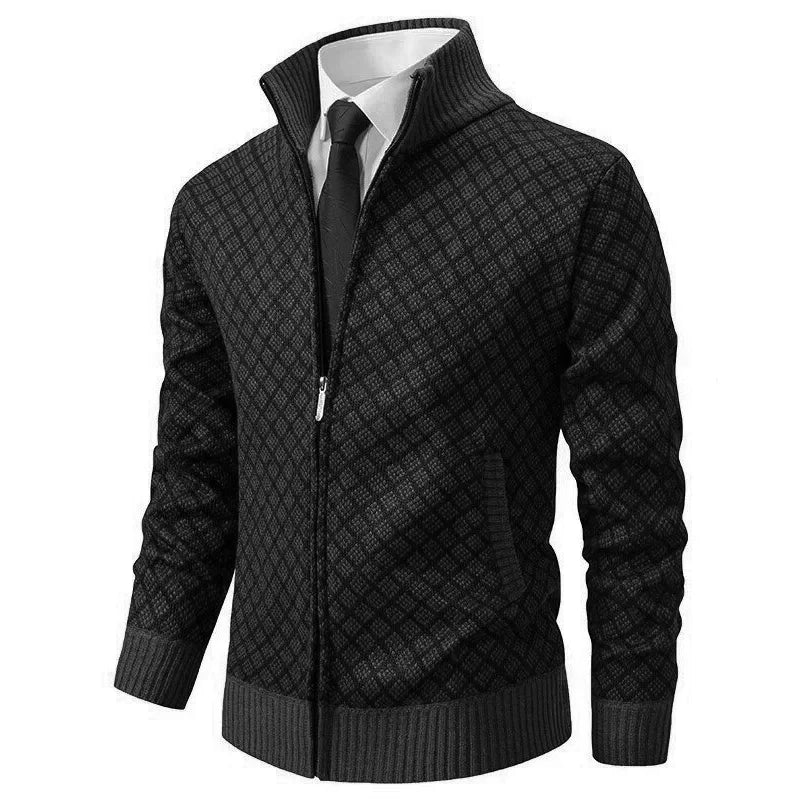 Kacob | Men's Full Zip Knitted Jacket – Textured Stand Collar Cardigan