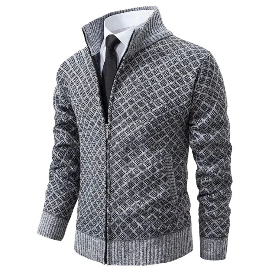 Kacob | Men's Full Zip Knitted Jacket – Textured Stand Collar Cardigan