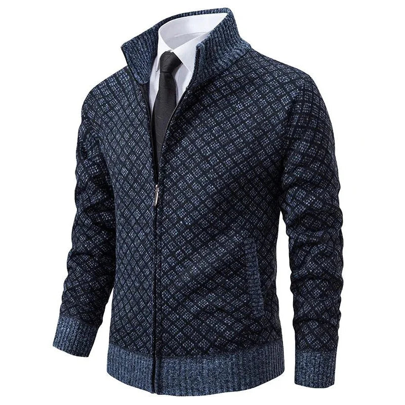 Kacob | Men's Full Zip Knitted Jacket – Textured Stand Collar Cardigan