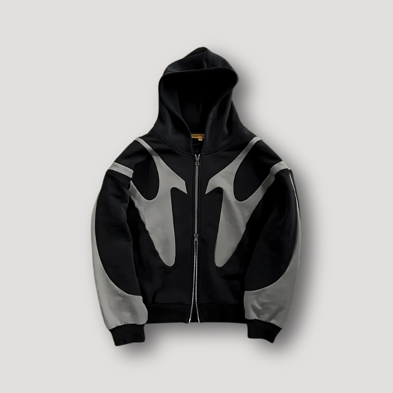 Kacob | Men's Graphic Zip Up Hoodie – Contrast Panel Hooded Sweatshirt