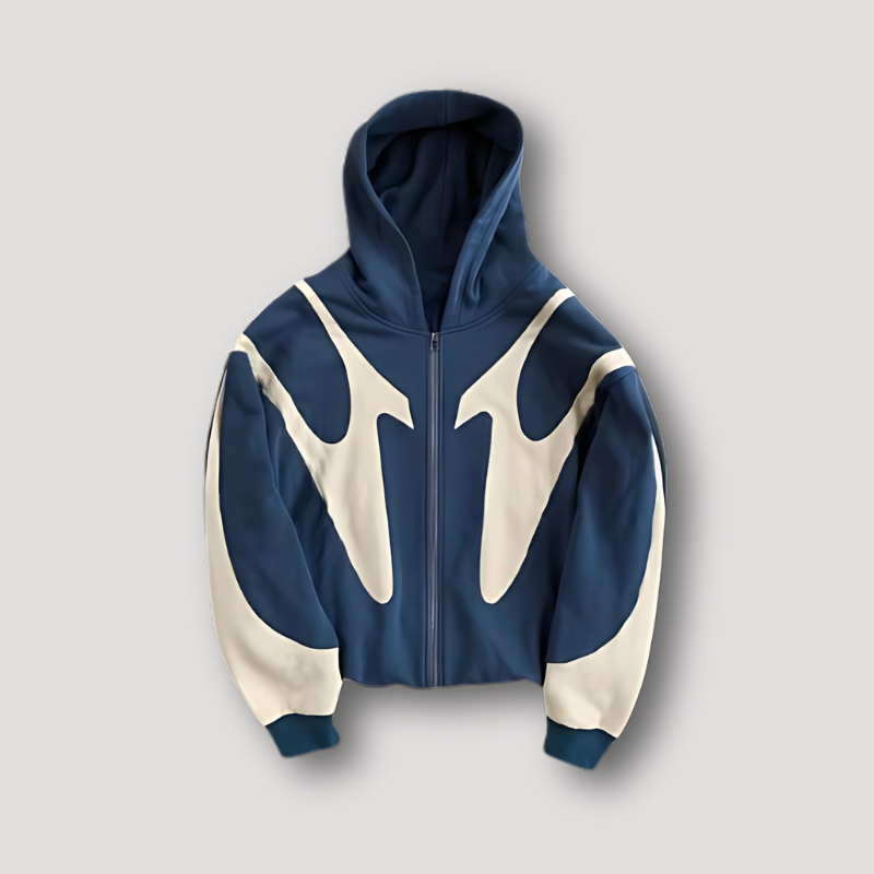 Kacob | Men's Graphic Zip Up Hoodie – Contrast Panel Hooded Sweatshirt