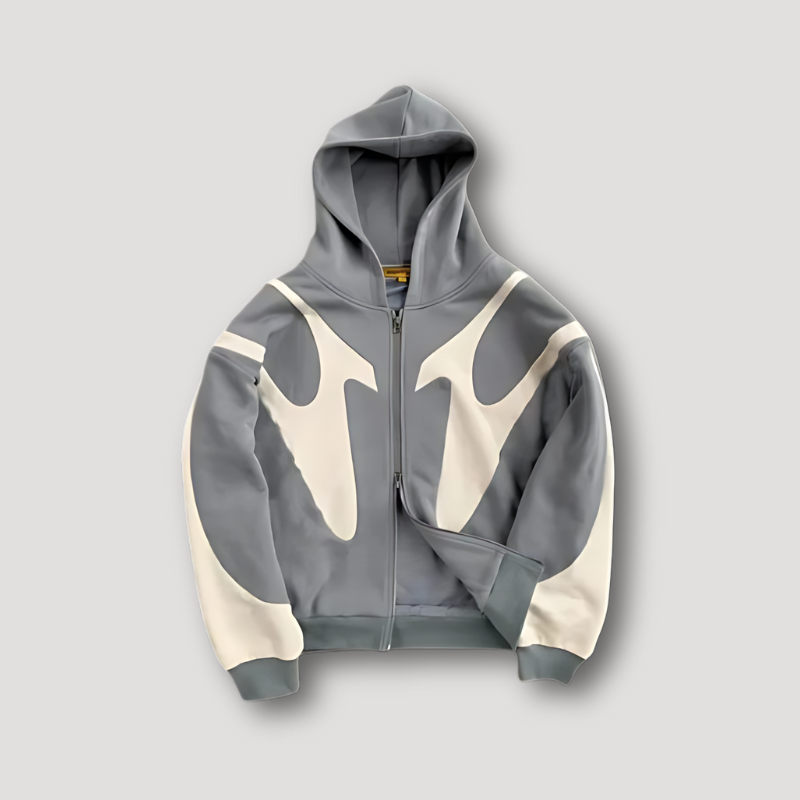 Kacob | Men's Graphic Zip Up Hoodie – Contrast Panel Hooded Sweatshirt