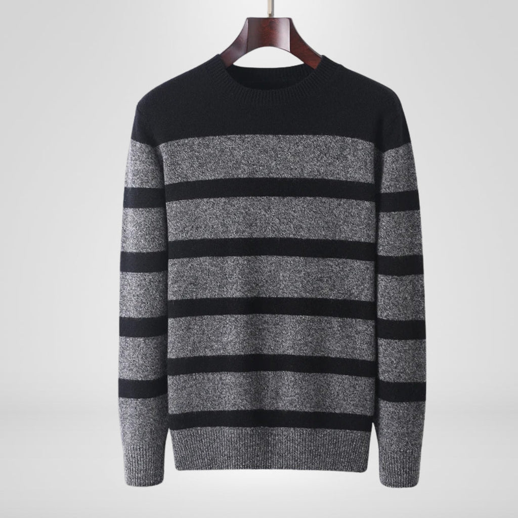 Men's Grey Striped Crew Neck Jumper – Relaxed Knitted Pullover