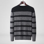 Men's Grey Striped Crew Neck Jumper – Relaxed Knitted Pullover