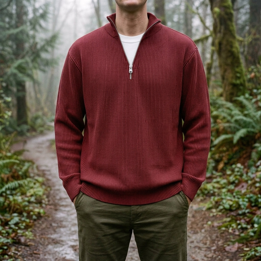Men's Half Zip Collared Knit Pullover – Relaxed Fit