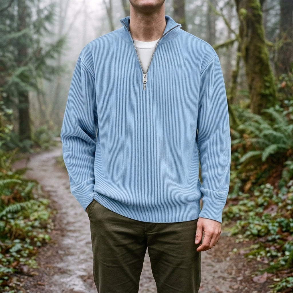 Men's Half Zip Collared Knit Pullover – Relaxed Fit