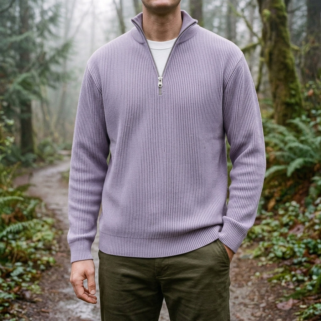 Men's Half Zip Collared Knit Pullover – Relaxed Fit