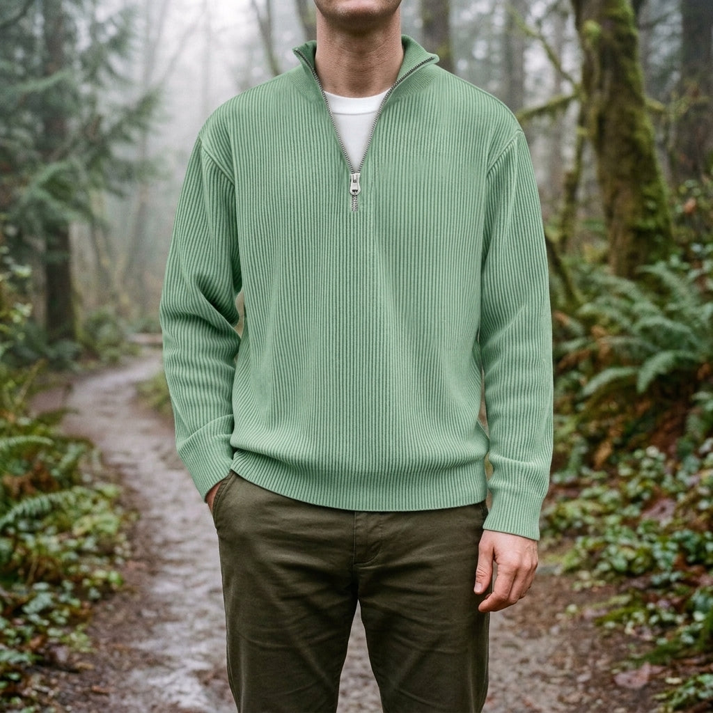 Men's Half Zip Collared Knit Pullover – Relaxed Fit