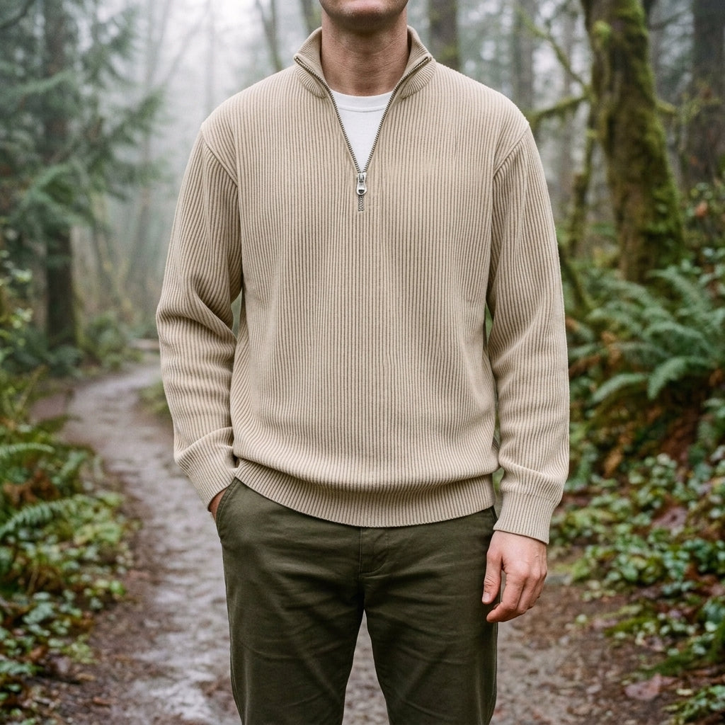 Men's Half Zip Collared Knit Pullover – Relaxed Fit