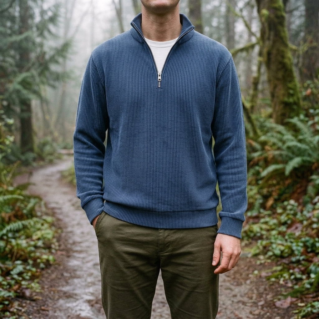 Men's Half Zip Collared Knit Pullover – Relaxed Fit