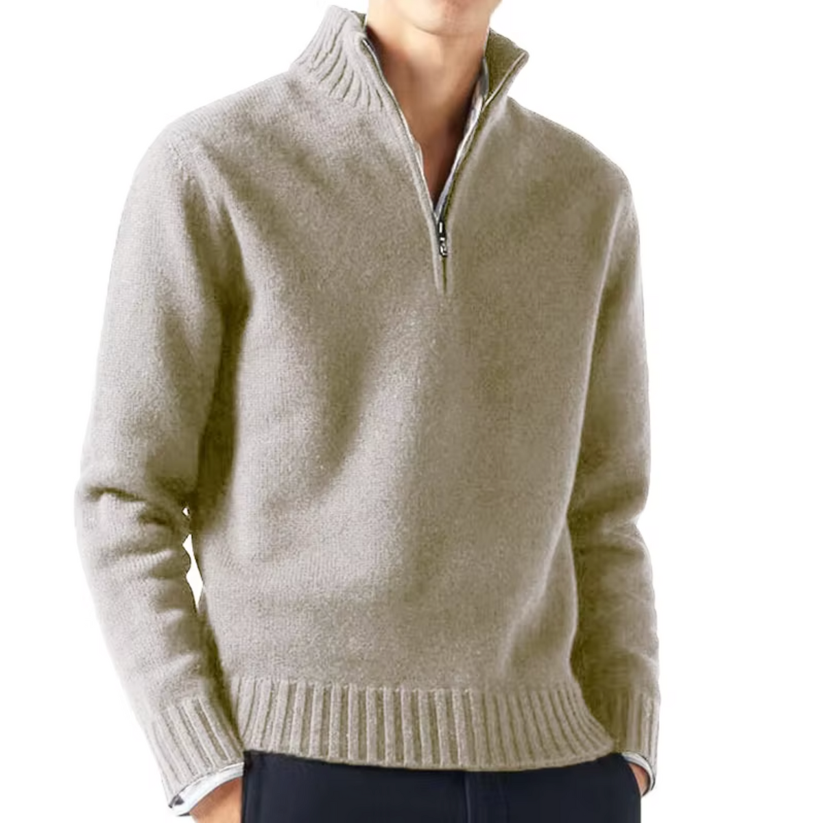 Kacob | Men's Half Zip Knit Jumper – Elegant Stand Collar Sweater
