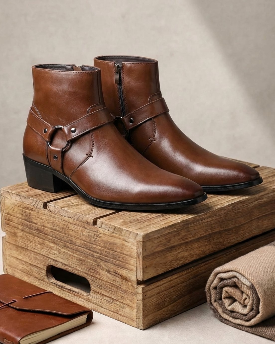 Kacob | Men's Harness Boots – Pointed Toe Zip Ankle Boots