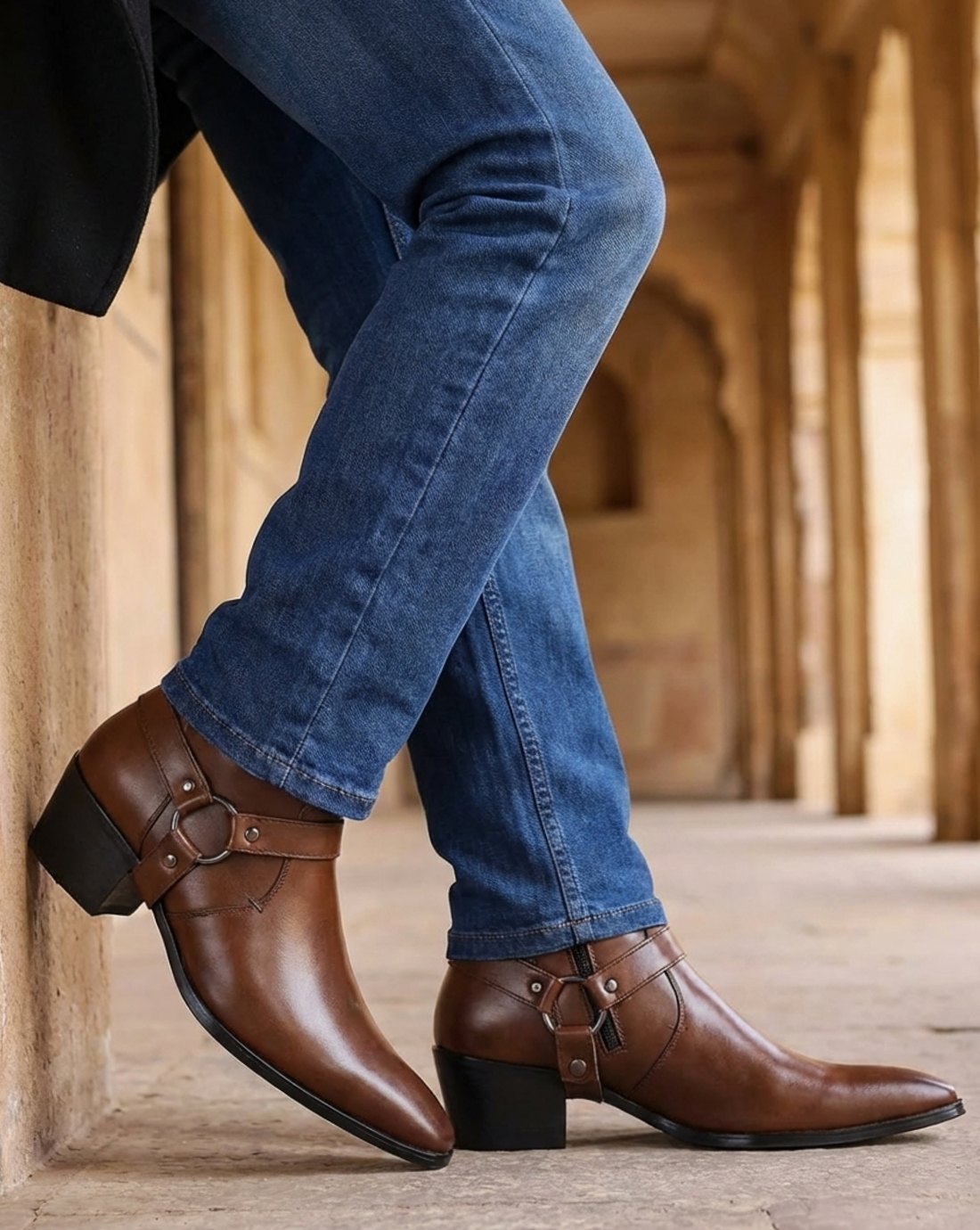 Kacob | Men's Harness Boots – Pointed Toe Zip Ankle Boots